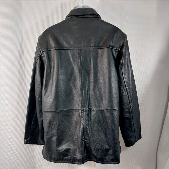 WILSONS LEATHER! THICK, LUXE BLACK GENUINE LEATHER STADIUM LENGTH JACKET! SZ L - Picture 7 of 13